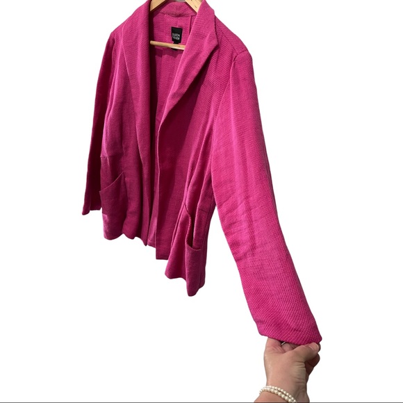 EILEEN FISHER HOT PINK LINEN BLEND COLLARED OPEN FRONT BLAZER JACKET SIZE MEDIUM - Picture 6 of 16